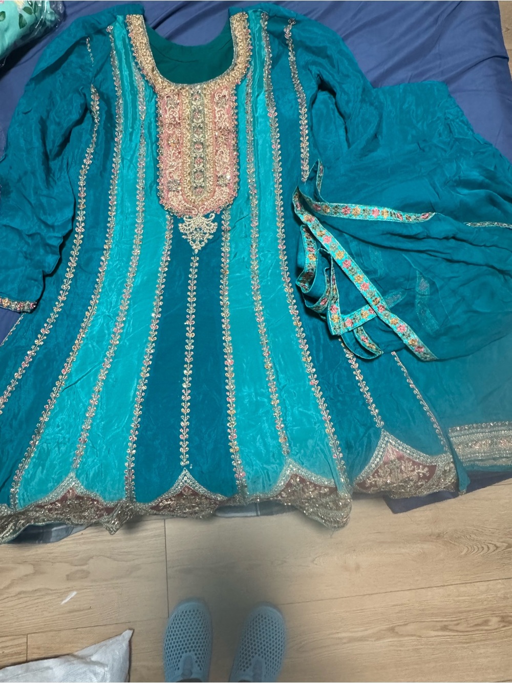 Anama Teal and Turquoise Embroidered Wedding Dress